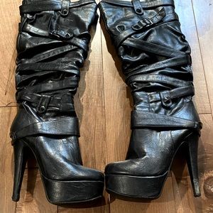 Black tall heel boots
